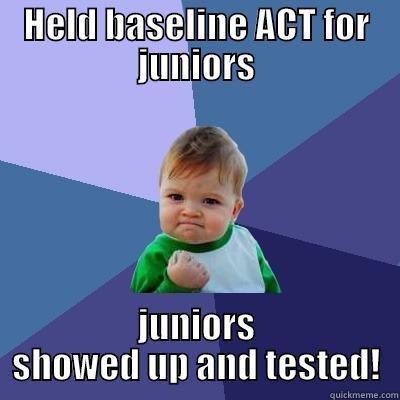 HELD BASELINE ACT FOR JUNIORS JUNIORS SHOWED UP AND TESTED! Success Kid