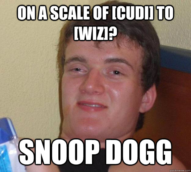 On a scale of [Cudi] to [Wiz]? SNOOP DOGG   10 Guy