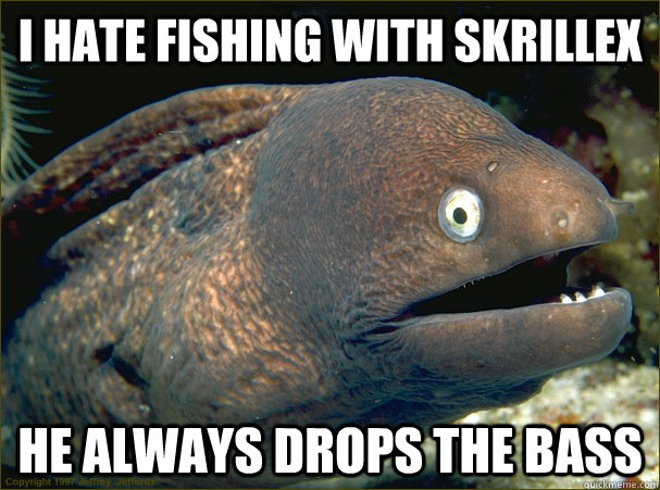 I hate fishing with Skrillex He always drops the bass  Bad Joke Eel