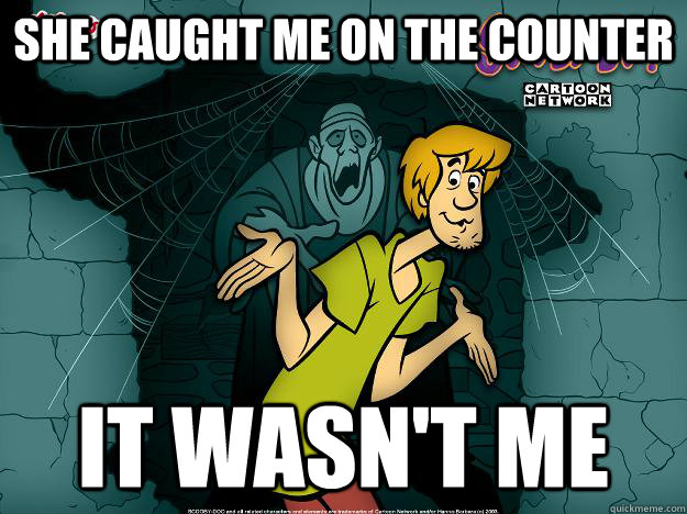 She caught me on the counter it wasn't me  Irrational Shaggy