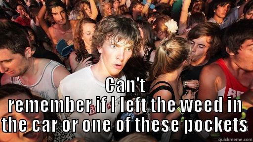  CAN'T REMEMBER IF I LEFT THE WEED IN THE CAR OR ONE OF THESE POCKETS Sudden Clarity Clarence