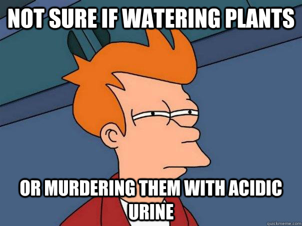 Not sure if watering plants or murdering them with acidic urine  Futurama Fry