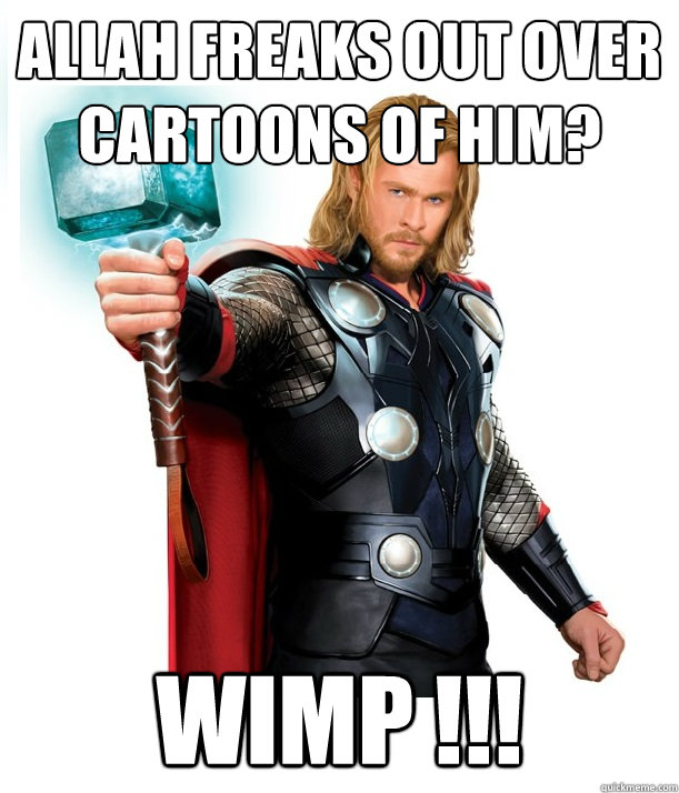 Allah freaks out over cartoons of him? WIMP !!!  Advice Thor