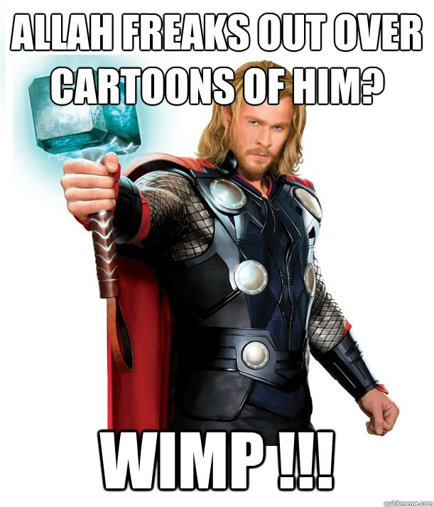 Allah freaks out over cartoons of him? WIMP !!!  Advice Thor