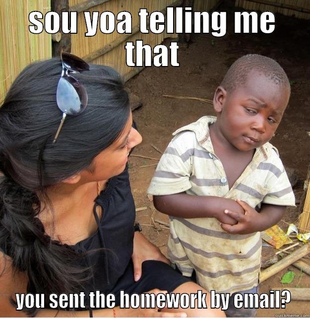 SOU YOA TELLING ME THAT YOU SENT THE HOMEWORK BY EMAIL? Skeptical Third World Kid