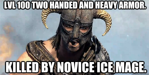 LVL 100 two handed and heavy armor. Killed by novice ice mage. - LVL 100 two handed and heavy armor. Killed by novice ice mage.  skyrim