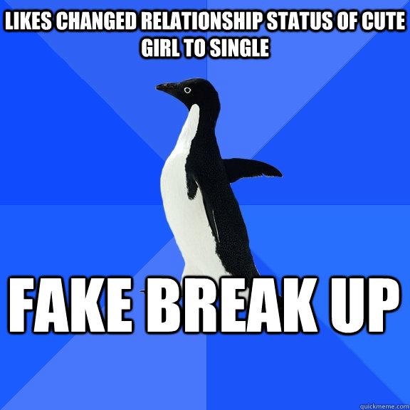 Likes changed relationship status of cute girl to single Fake Break Up    Socially Awkward Penguin
