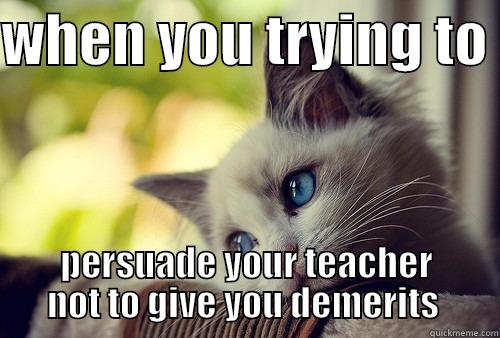 bcp meme - WHEN YOU TRYING TO  PERSUADE YOUR TEACHER NOT TO GIVE YOU DEMERITS  First World Problems Cat