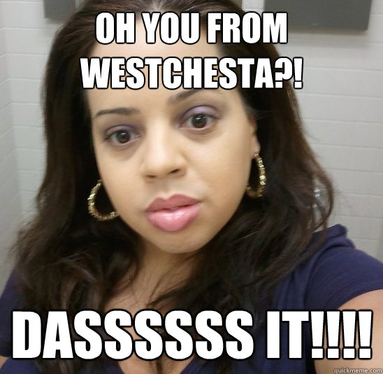 OH YOU FROM WESTCHESTA?! DASSSSSS IT!!!!  