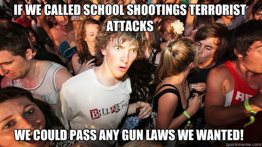 If we called school shootings terrorist attacks  we could pass any gun laws we wanted!  Sudden Clarity Clarence