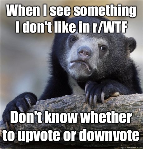 When I see something I don't like in r/WTF  Don't know whether to upvote or downvote  Confession Bear