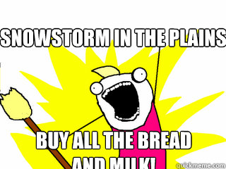 Snowstorm in the plains Buy ALL the bread and milk!  All The Things