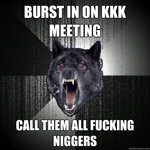Burst in on KKK meeting Call them all Fucking Niggers  Insanity Wolf
