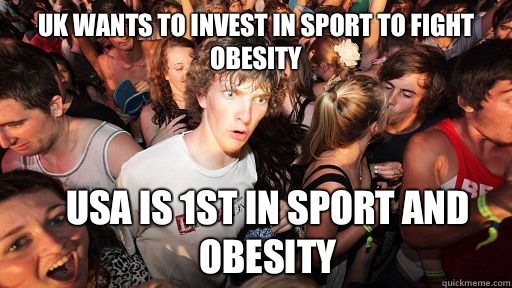 UK wants to invest in sport to fight obesity USA is 1st in sport and obesity  Sudden Clarity Clarence