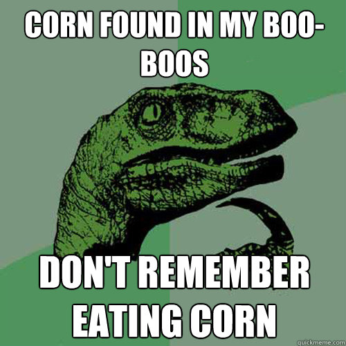 Corn found in my boo-boos Don't remember eating corn  Philosoraptor