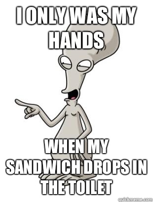 I only was my hands  When my sandwich drops in the toilet   American Dad Roger
