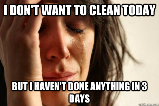 I don't want to clean today but I haven't done anything in 3 days  First World Problems
