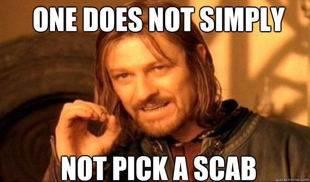 ONE DOES NOT SIMPLY not pick a scab  