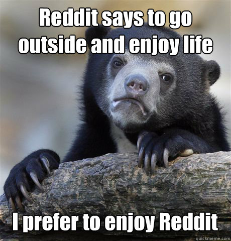 Reddit says to go outside and enjoy life I prefer to enjoy Reddit   Confession Bear