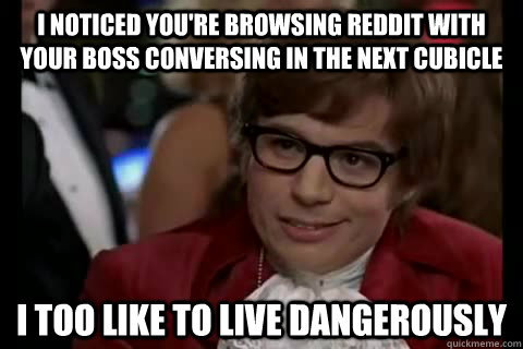 I noticed you're browsing reddit with your boss conversing in the next cubicle i too like to live dangerously  Dangerously - Austin Powers