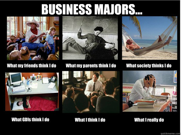 BUSINESS MAJORS... What my friends think I do What my parents think I do What society thinks I do What GDIs think I do What I think I do What I really do - BUSINESS MAJORS... What my friends think I do What my parents think I do What society thinks I do What GDIs think I do What I think I do What I really do  What People Think I Do