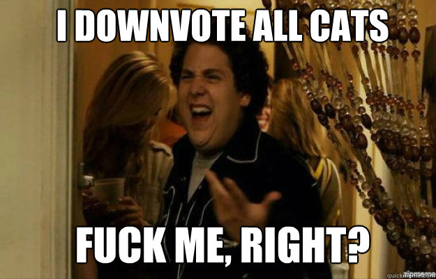 I downvote all cats FUCK ME, RIGHT?  fuck me right