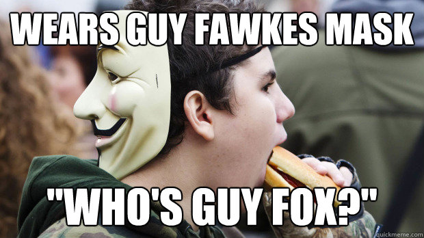 Wears Guy Fawkes Mask 