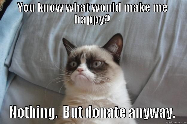YOU KNOW WHAT WOULD MAKE ME HAPPY? NOTHING.  BUT DONATE ANYWAY. Grumpy Cat