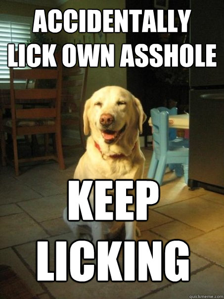 accidentally lick own asshole keep 
licking   