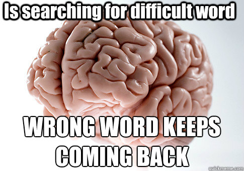 Is searching for difficult word WRONG WORD KEEPS COMING BACK   Scumbag Brain