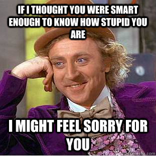 If I thought you were smart enough to know how stupid you are I might feel sorry for you  Condescending Wonka