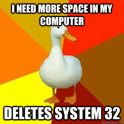 i need more space in my computer deletes system 32  Tech Impaired Duck