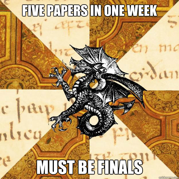 Five papers in one week Must be finals  History Major Heraldic Beast