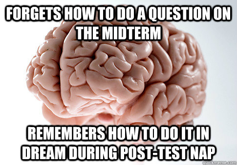Forgets how to do a question on the midterm remembers how to do it in dream during post-test nap  Scumbag Brain