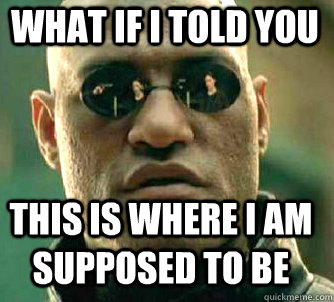 what if i told you this is where I am supposed to be  Matrix Morpheus