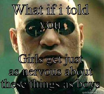 You gathering balls to ask the girl out. - WHAT IF I TOLD YOU GIRLS GET JUST AS NERVOUS ABOUT THESE THINGS AS BOYS Matrix Morpheus