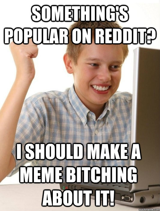 Something's popular on reddit? I should make a meme bitching about it!  First Day on the Internet Kid