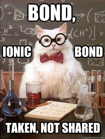 Bond, Taken, not shared Ionic                   BOnd  Chemistry Cat