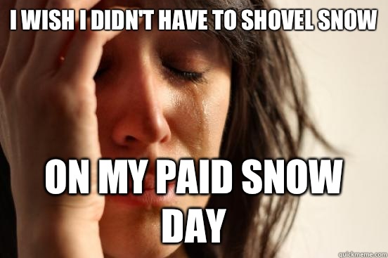 I wish I didn't have to shovel snow On my paid snow day   First World Problems