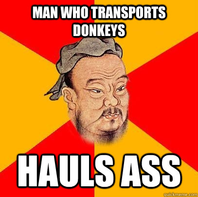 Man who transports donkeys hauls ass - Man who transports donkeys hauls ass  Confucius says