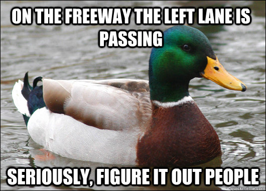 On the freeway the left lane is passing seriously, figure it out people  Actual Advice Mallard