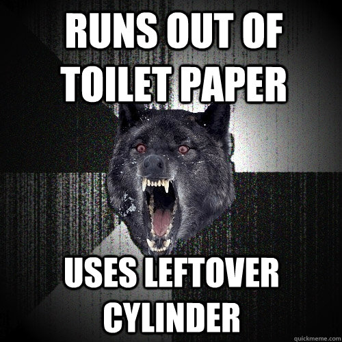 runs out of toilet paper uses leftover cylinder  Insanity Wolf