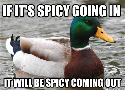 If it's spicy going in It will be spicy coming out  Actual Advice Mallard