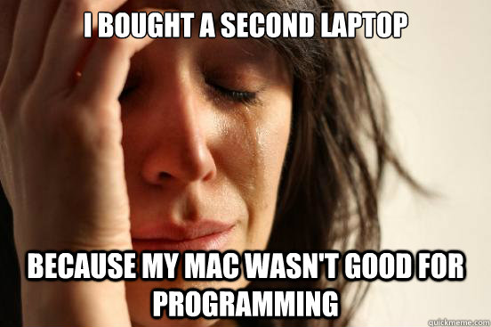 I bought a Second laptop because my mac wasn't good for programming  First World Problems
