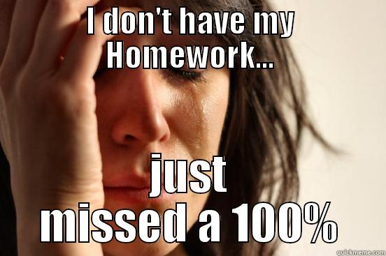 I DON'T HAVE MY HOMEWORK... JUST MISSED A 100% First World Problems
