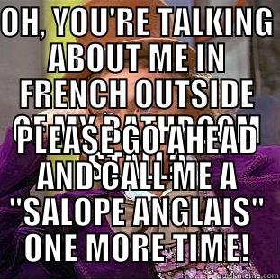 OH, YOU'RE TALKING ABOUT ME IN FRENCH OUTSIDE OF MY BATHROOM STALL? PLEASE GO AHEAD AND CALL ME A 