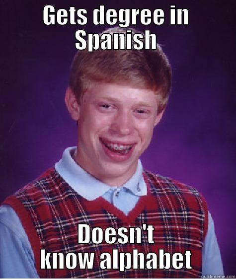 GETS DEGREE IN SPANISH DOESN'T KNOW ALPHABET Bad Luck Brian