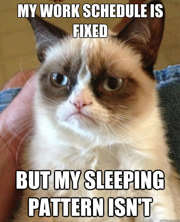 My work schedule is fixed
 but my sleeping pattern isn't - My work schedule is fixed
 but my sleeping pattern isn't  Grumpy Cat