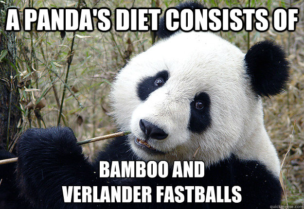 a panda's diet consists of bamboo and
verlander fastballs  Pick-up line Panda