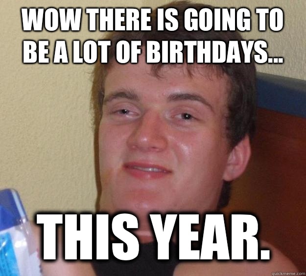 Wow there is going to be a lot of birthdays... This year.  - Wow there is going to be a lot of birthdays... This year.   10 Guy